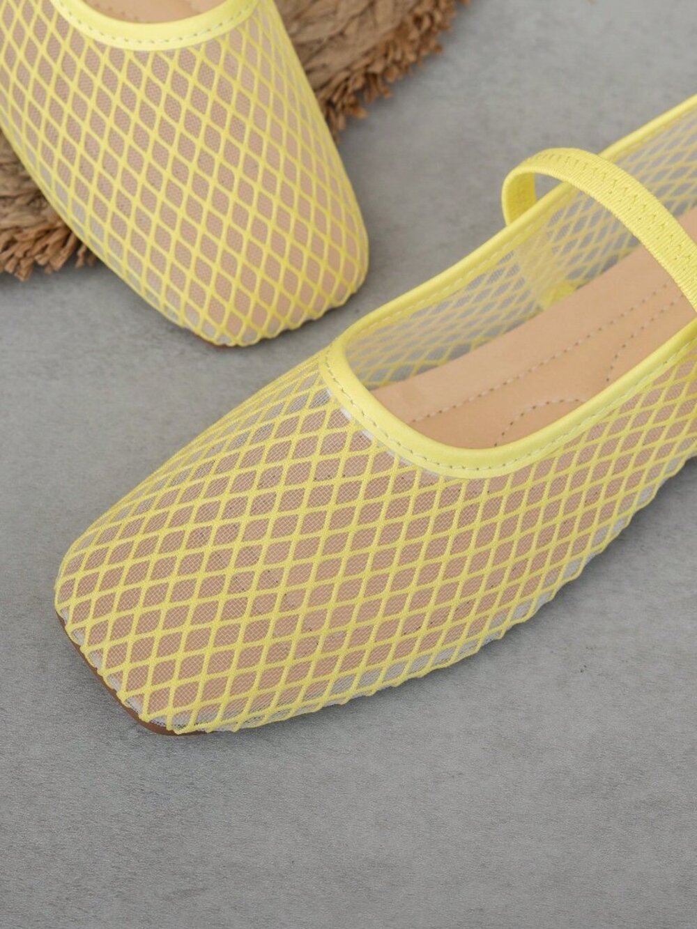 Lemon Yellow Casual Women's Hollow Mesh Flat Slip-On Ballet Shoes - Picture 6 of 6